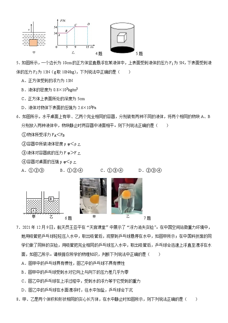 第十章浮力测试++++2021-2022学年人教版八年级下册物理第2页