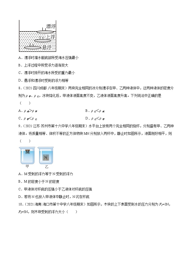 期末复习测试卷+++第十章+浮力+——2021-2022学年人教版八年级物理下册第3页