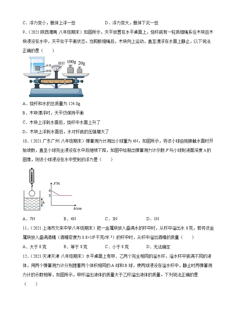 第十章+浮力+期末单元测试卷——2021-2022学年人教版八年级物理下册第3页
