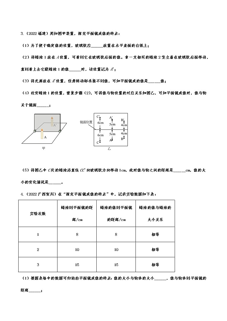 2022年中考物理真题分类训练—光学实验02