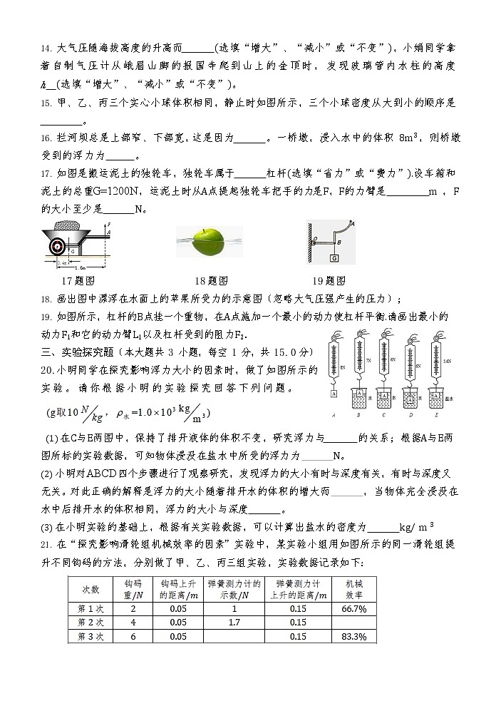 山东省菏泽市巨野县2021-2022学年八年级下学期期末考试物理试题(word版含答案)03
