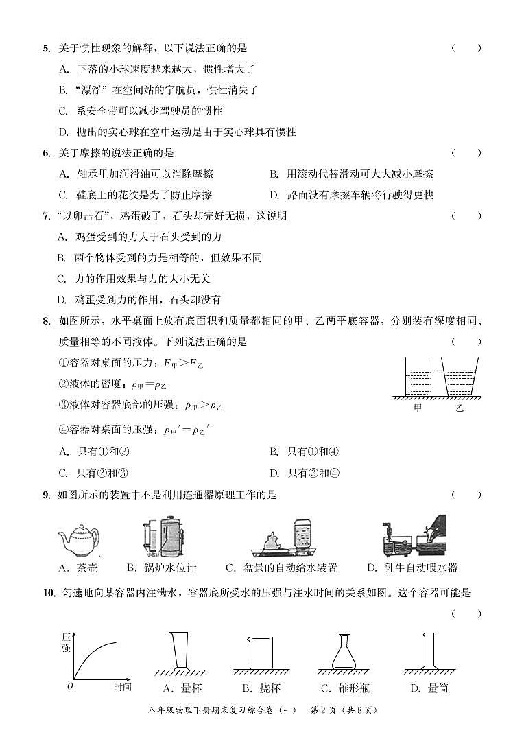 2022年人教版物理八年级下册期末复习模拟试卷1第2页