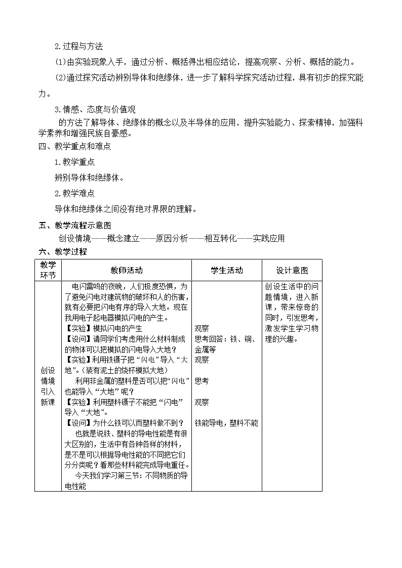 京改版九年级全册 物理 不同物质的导电性能的教学设计第2页