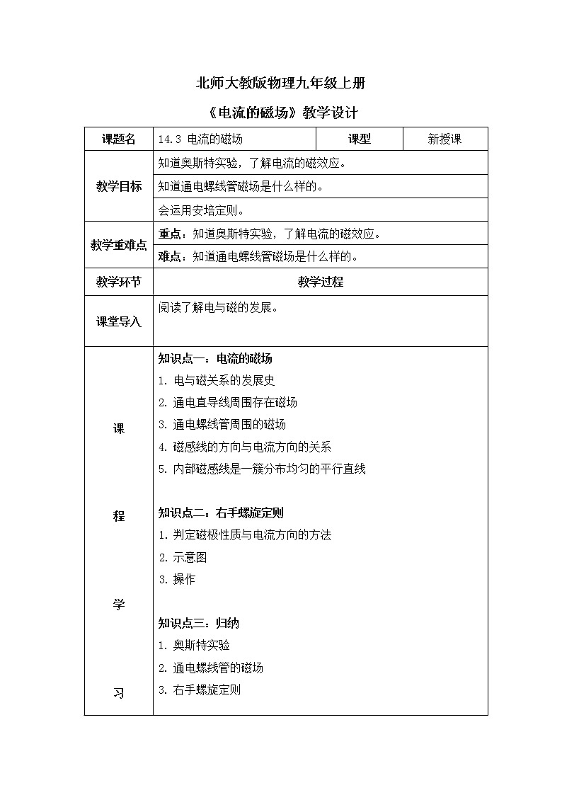 北师大九上14.3《电流的磁场》课件+教案01