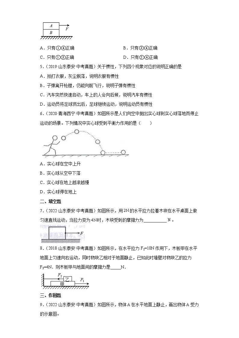 02运动和力-山东省泰安市五年（2018-2022）中考物理真题分类汇编02