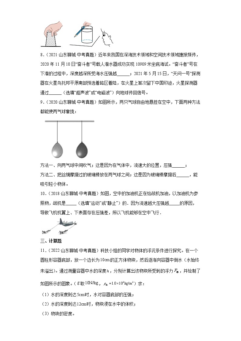 03压强和浮力-山东省聊城市五年（2018-2022）中考物理真题分类汇编第3页