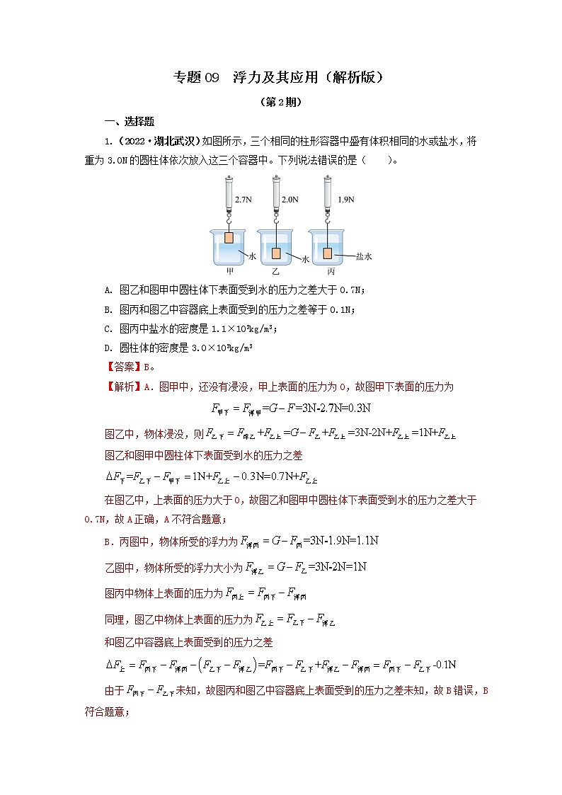 专题09  浮力及其应用（解析版）（第2期）第1页