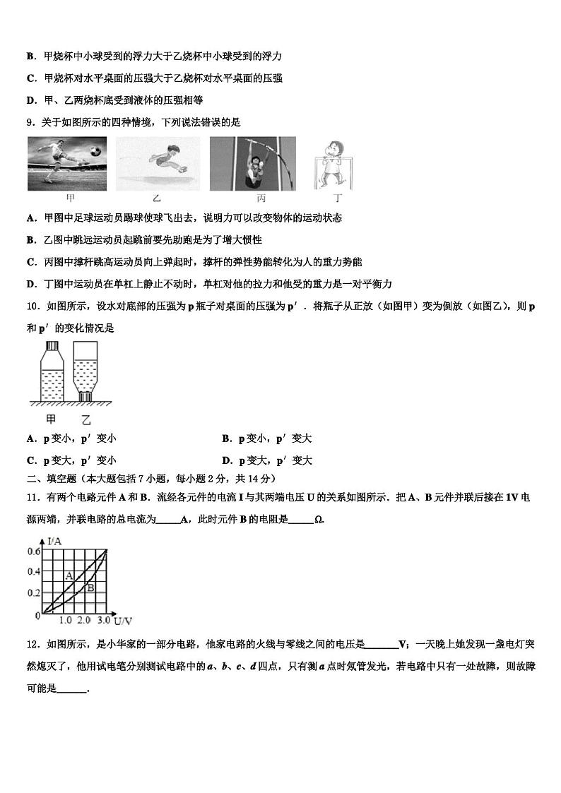 2022届江苏省扬州市翠岗中学中考五模物理试题含解析03