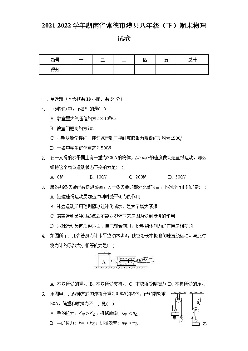 2021-2022学年湖南省常德市澧县八年级（下）期末物理试卷（Word解析版）01