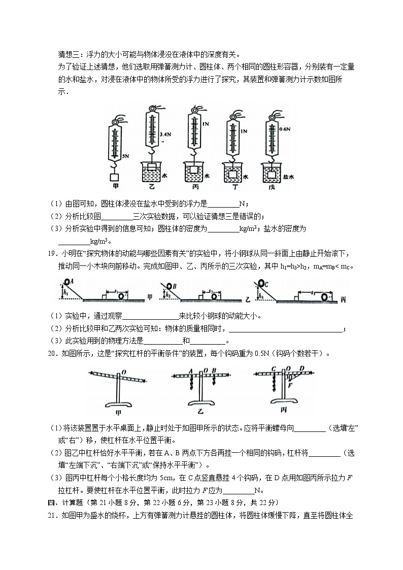 安徽省安庆市2021-2022学年八年级下学期期末调研物理试题(word版含答案)第3页