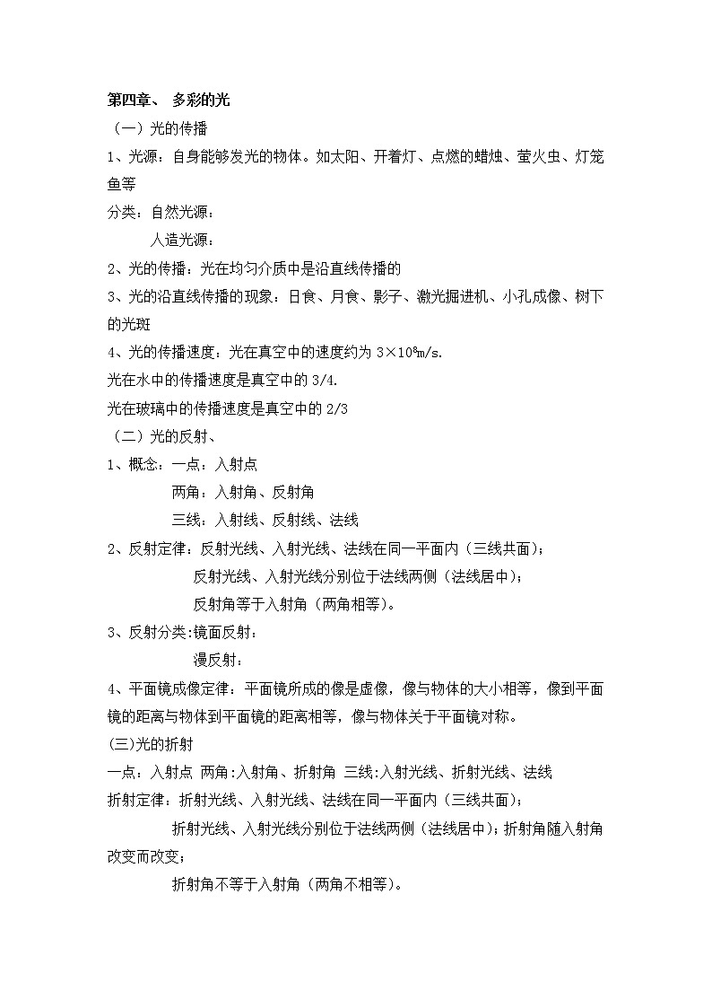 沪科版八年级物理 第四章 多彩的光 知识点01