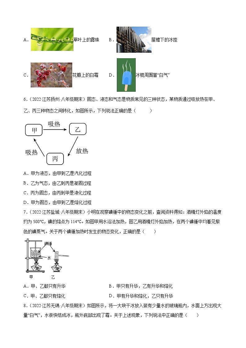2021-2022学年八年级苏科版物理上学期2.4-2.5 升华和凝华、水循环 （期末试题分类选编）02