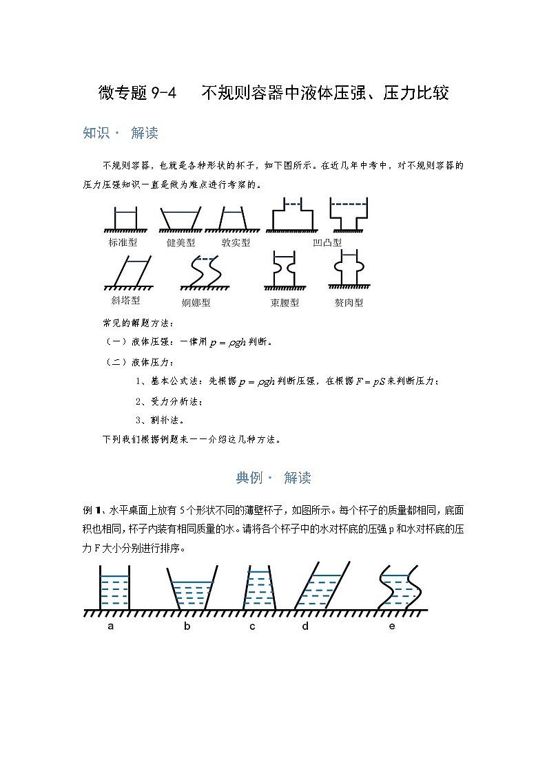 2024年通用物理中考微专题-压强-9-4   液体压强、压力比较（含答案）01