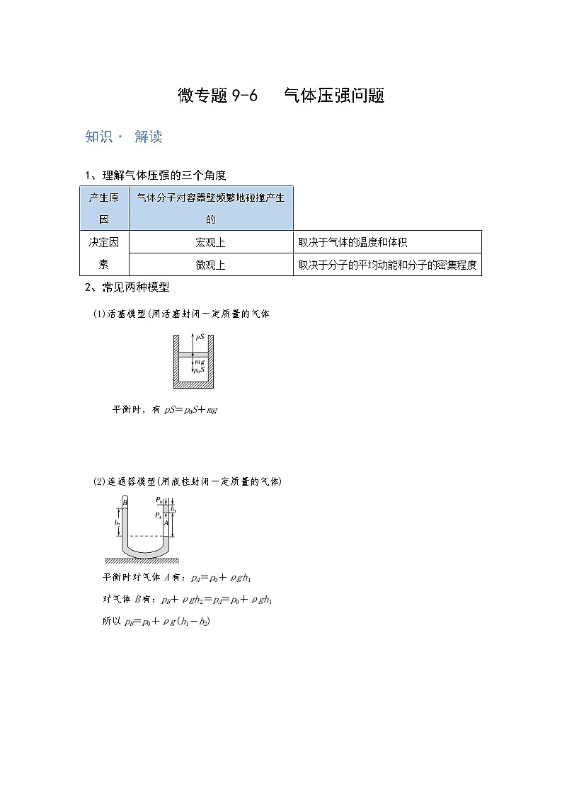 [13393404]物理中考微专题-压强-9-6   气体压强问题第1页