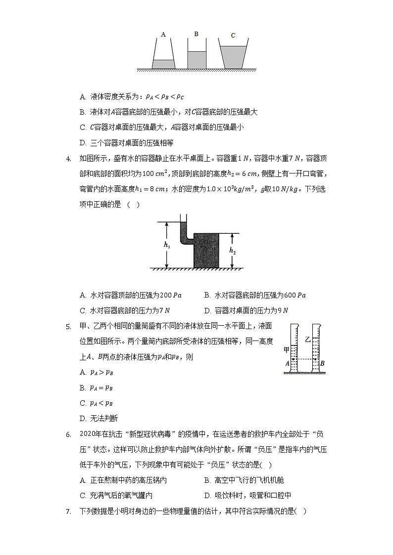 沪科版初中物理八年级全一册第八章《压强》单元测试卷（含答案解析）第2页