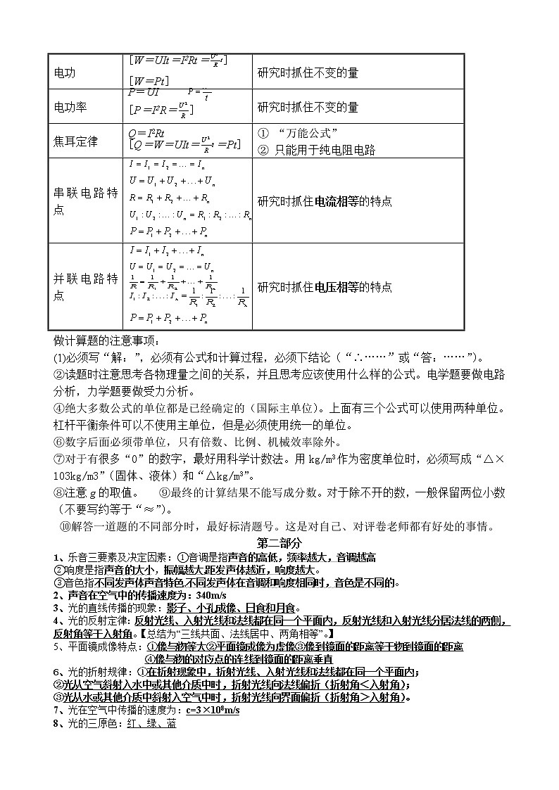 (最新版)中考物理必记100条知识点复习提纲第2页