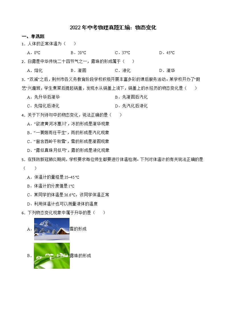 2022年中考物理真题汇编：物态变化及答案01