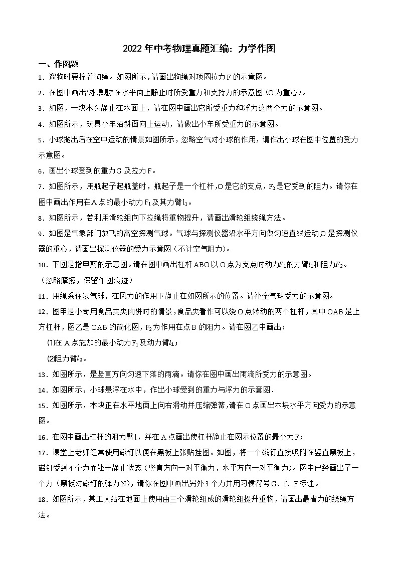 2022年中考物理真题汇编：力学作图及答案第1页