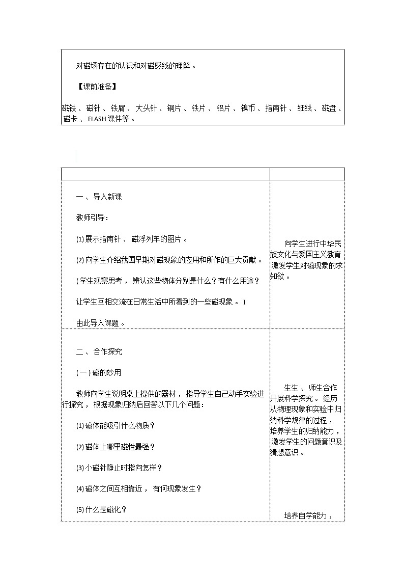 初中物理沪科版九年级第十七章 从指南针到磁浮列车第一节 磁是什么教学设计第2页