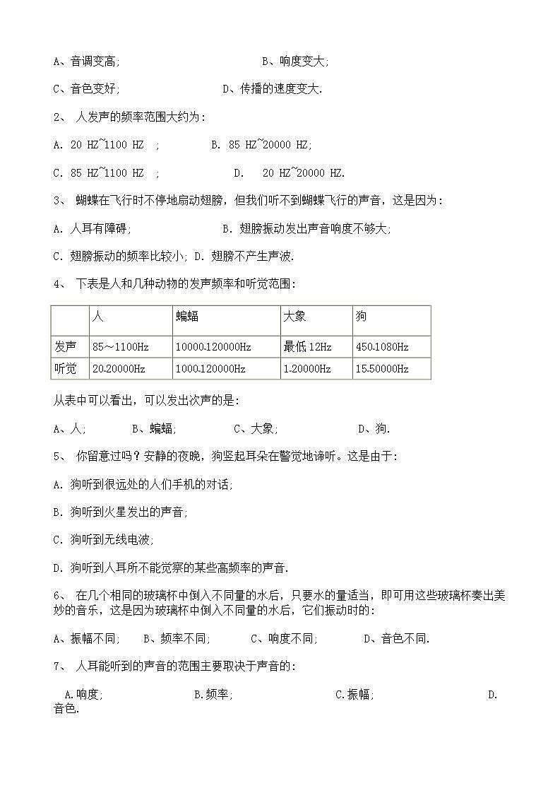 人教版8上物理第二章第2节《声音的特性》课件+教案+同步练习02