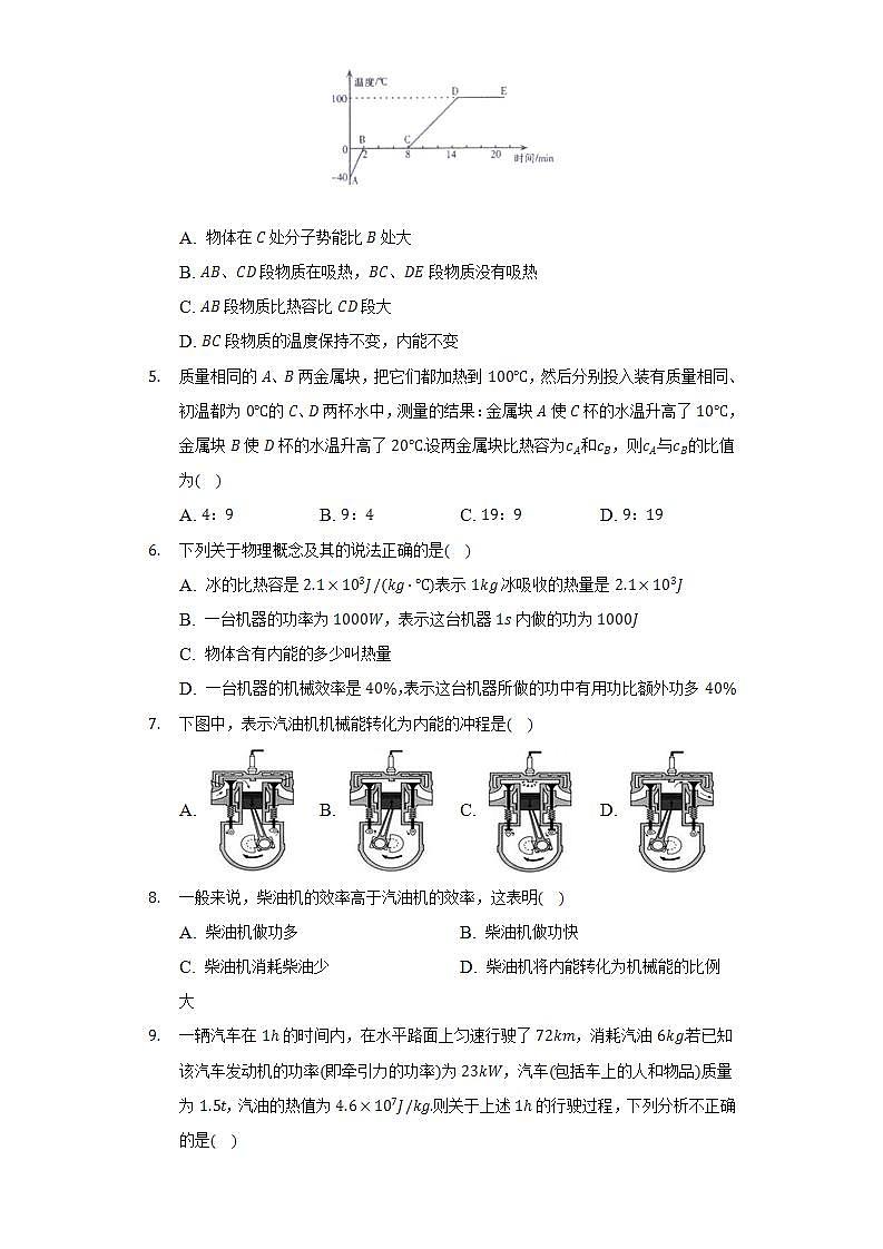 北师大版初中物理九年级全一册第十单元《机械能.内能及其转化》单元测试卷（困难）（含答案解析）02