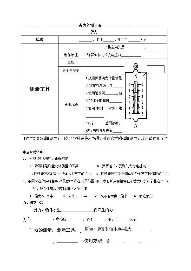 2022年人教版八年级物理下册第七章第2节 《弹力》学案第2页