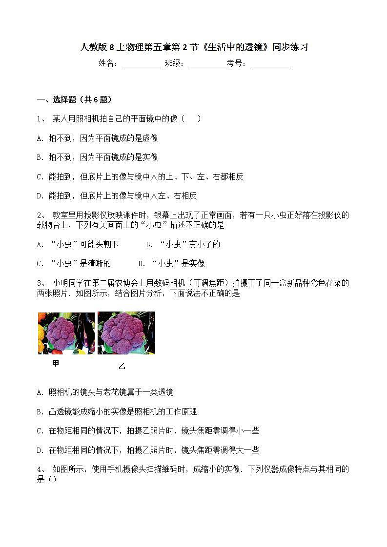 人教版8上物理第五章第2节《生活中的透镜》课件+教案+同步练习01