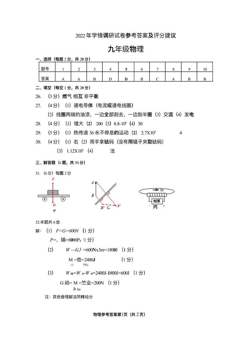 江苏省南通市海门区2021-2022学年初三下学期二模物化试卷（附答案）(1)01