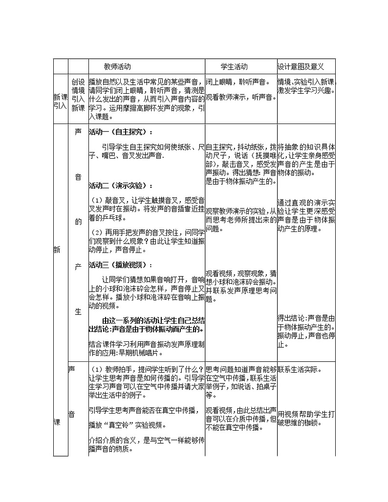 人教版八年级物理上册-2.1声音的产生与传播-教学设计402