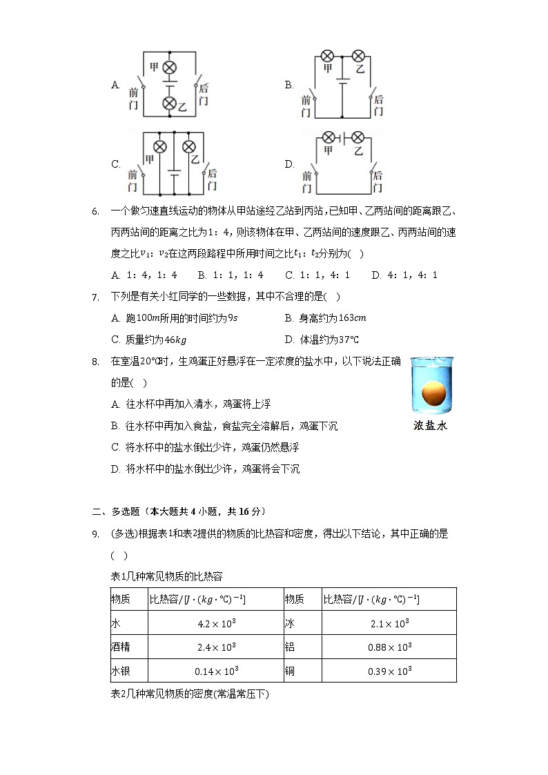 2022年山东省潍坊市中考物理模拟试卷(word版含答案)02