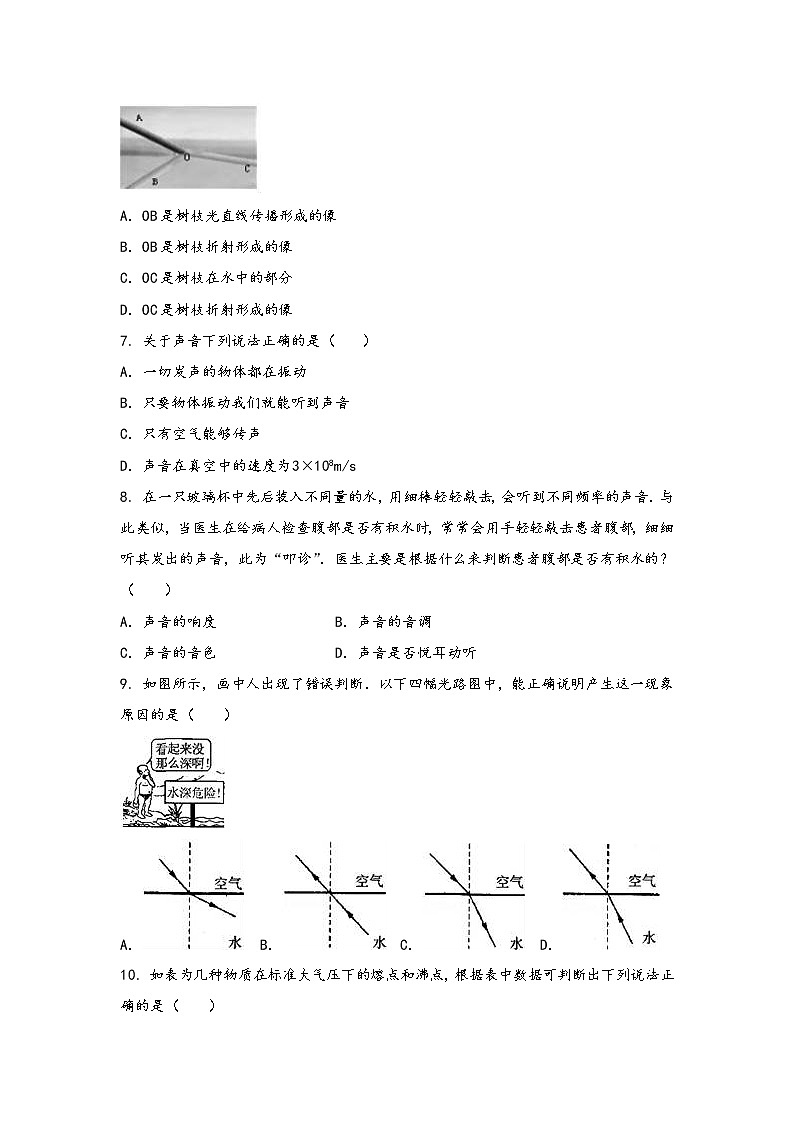 河南省荥阳市2022年八年级（上）物理期中综合训练卷(word版，含答案)第2页