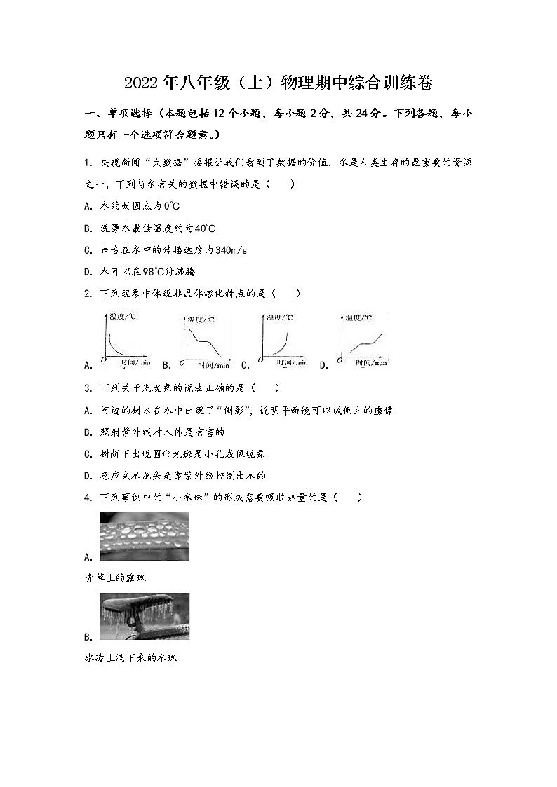 河南省鹤壁市郊区2022年八年级（上）物理期中综合训练卷(word版，含答案)01