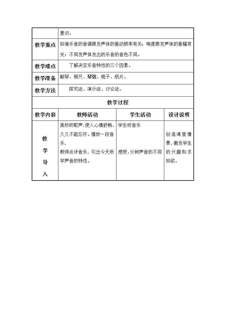沪科版八年级物理 3.2声音的特性 教案第2页