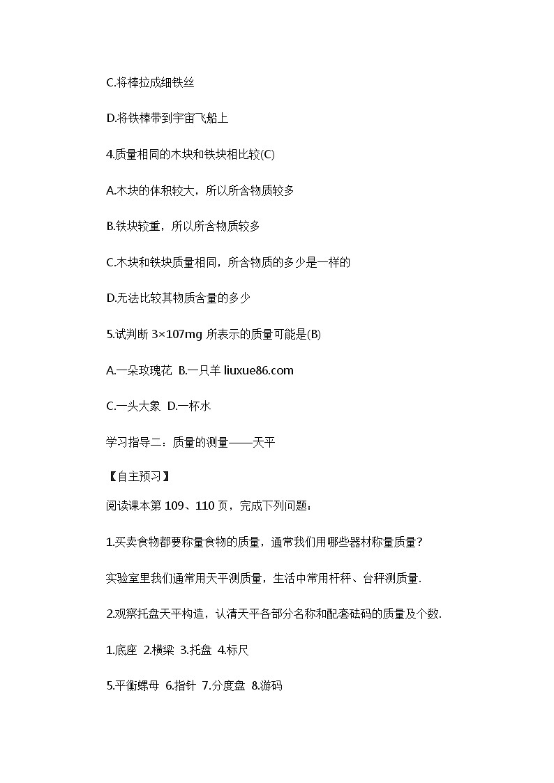 人教版八上物理 6.1质量 教案03