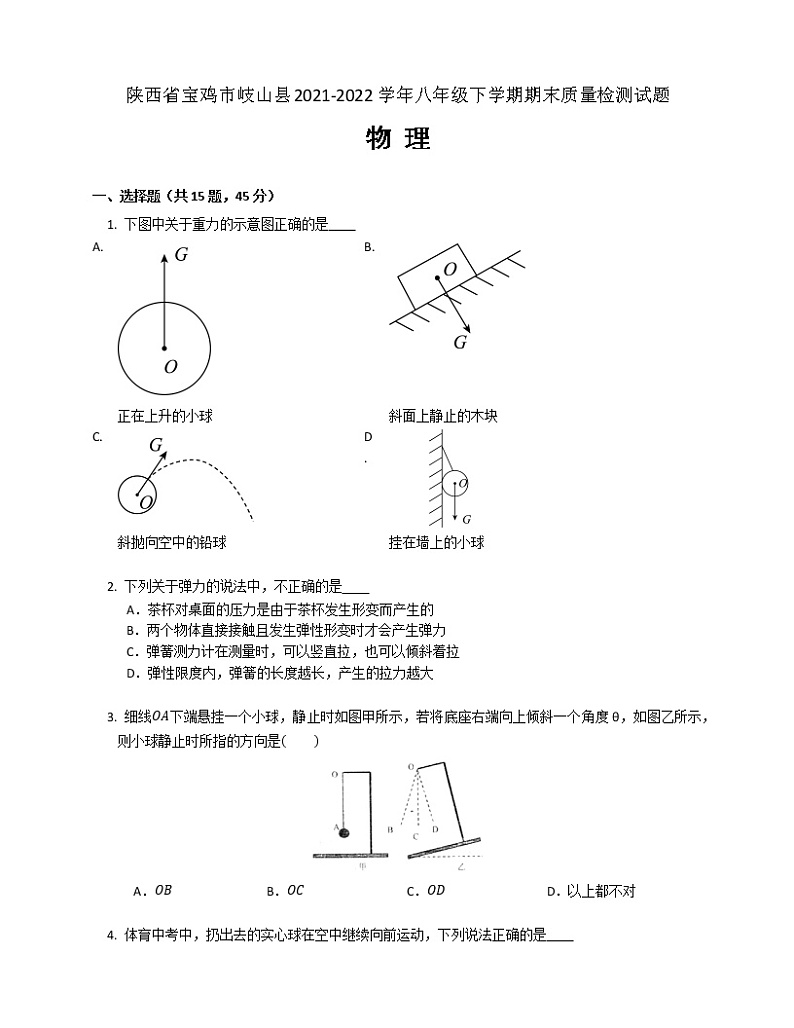 陕西省宝鸡市岐山县2021-2022学年八年级下学期期末质量检测物理试题(word版含答案)第1页