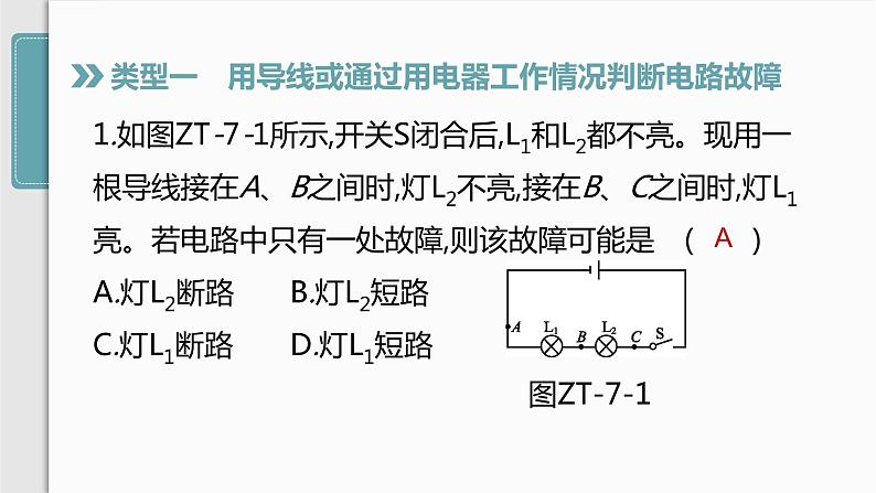 人教版九年级物理专题训练(七)  电路故障分析课件03