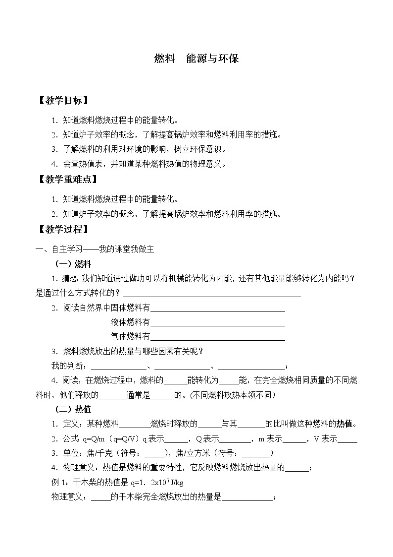 物理京改版八年级教案-7.8 燃料 能源与环保01