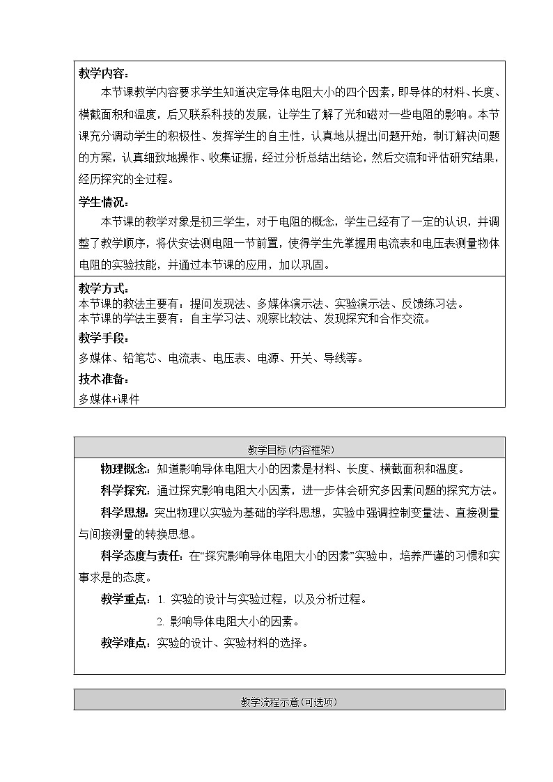 京改版九年级全册物理 教案9.6电阻02