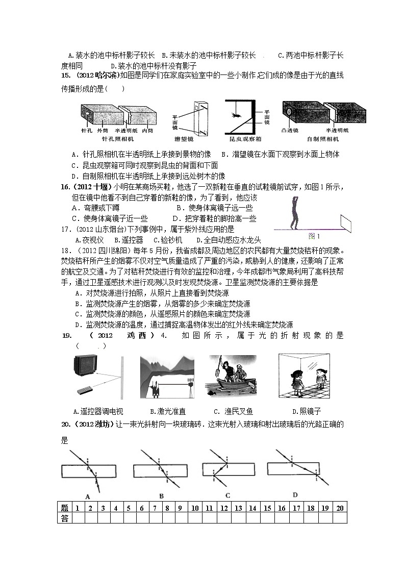 物理八年级上第四章光现象试题第2页