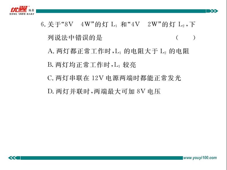 九年级物理期末复习训练四 电功率练习课件第7页