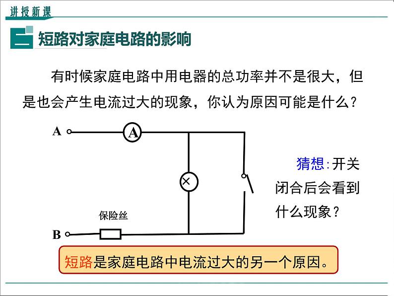 物理九年级下第十九章 生活用电第2节 家庭电路中电流过大的原因精品教学课件07