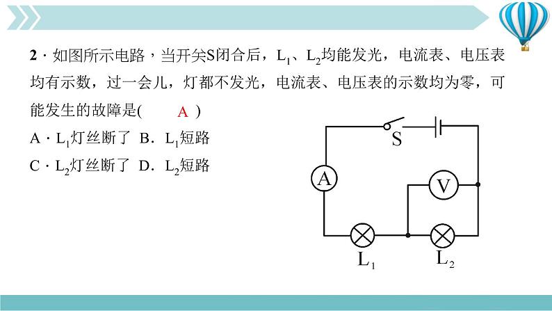 物理九年级上第16章专题六　电路故障分析与检测作业课件第8页