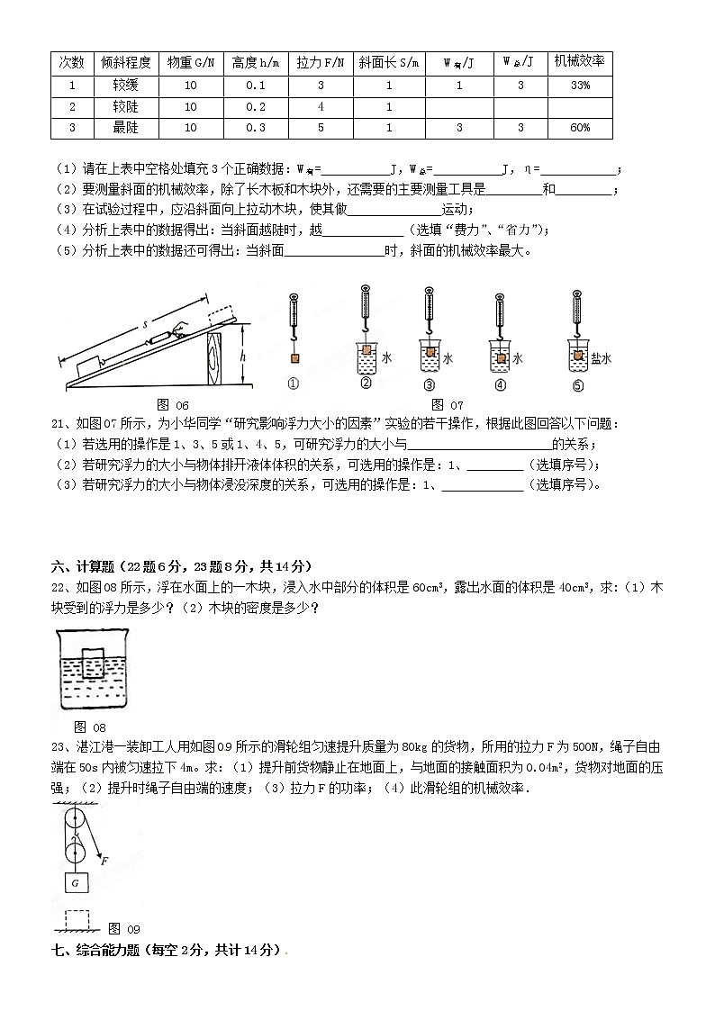 物理八年级下 广东省湛江二中年级8下学期期末考试物理试题03