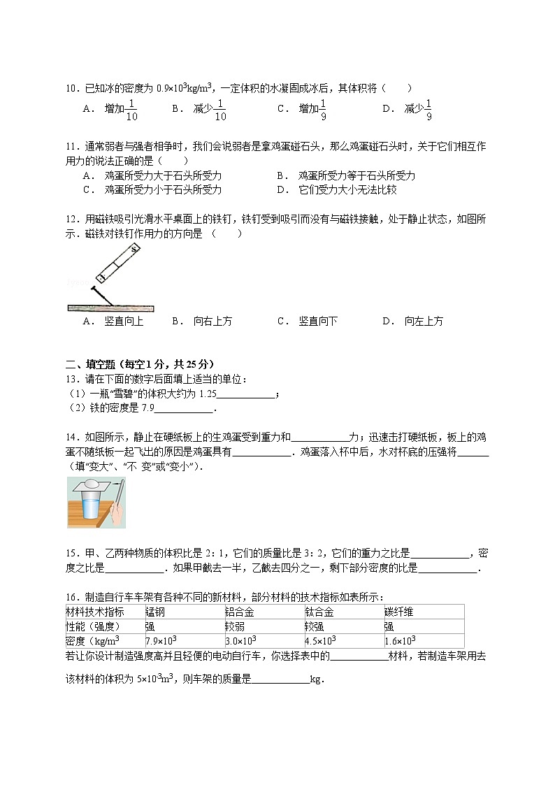 物理八年级下 江苏省苏州市张家港二中八年级（下）期中物理试卷（解析版）03