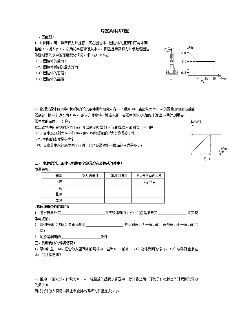 物理八年级下 人教版物理八年级下册：10.3物体的浮沉条件及应用-同步练习（1）（含答案）01