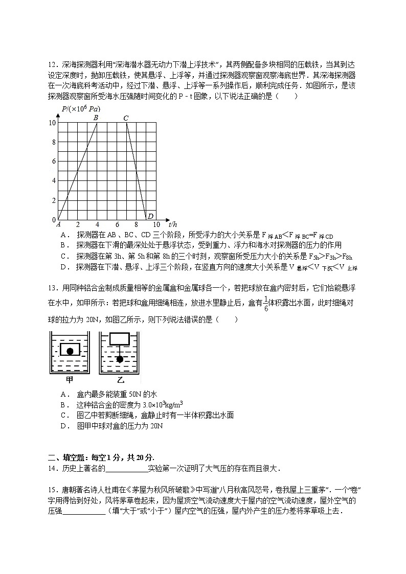 物理八年级下 重庆市渝中区巴蜀中学级（下）期中物理试卷（解析版）03