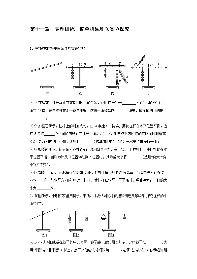 第十一章简单机械和功专题训练简单机械和功实验探究2022—2023学年苏科版九年级物理上册(word版含答案)第1页