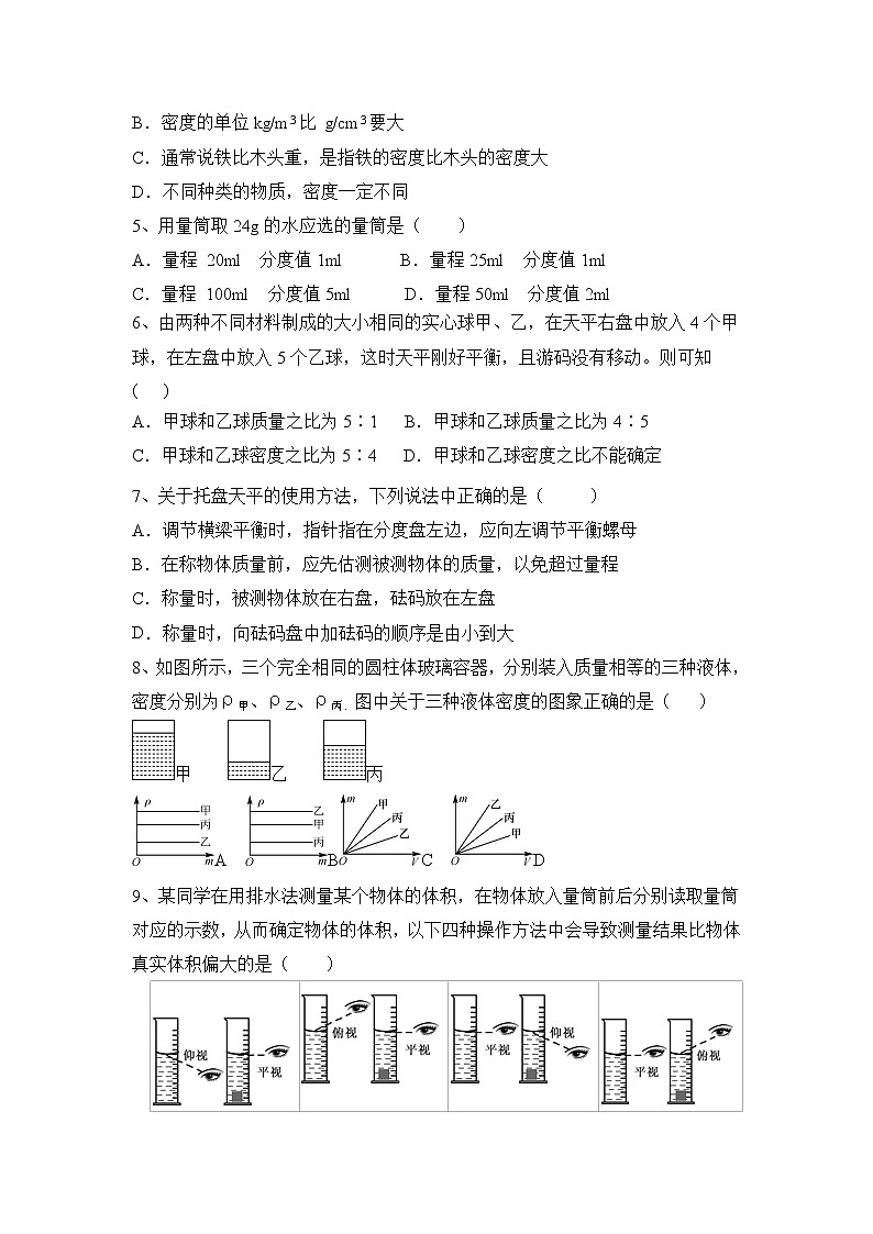 第六章：质量与密度  分层习题 2022-2023学年人教版物理八年级上册(word版含答案)第2页