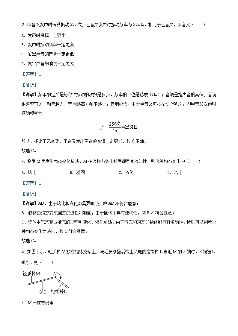 2020年中考真题精品解析 物理（广东广州卷）精编word版02