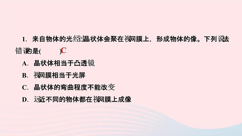 物理人教版八年级上册 同步教学课件第5章-透镜及其应用 第4节 眼睛和眼镜第3页